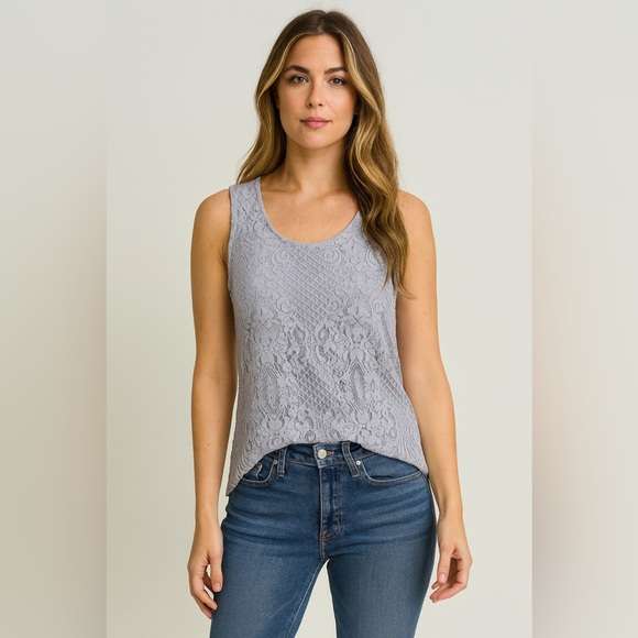 Cleo Delicate Lace Tank Top - Light Blue - Picture 1 of 6